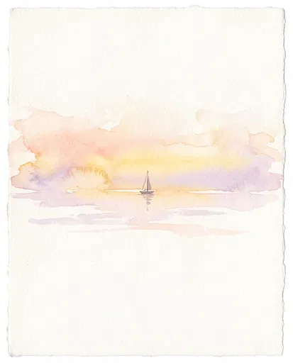 Minimalist Pastel Watercolor Sailboat on Horizon
