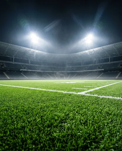 Illuminated Green Stadium Turf at Night