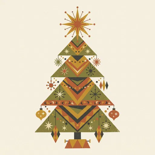 Mid-Century Modern Geometric Christmas Tree Illustration