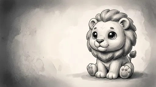 Monochrome Baby Lion Illustration with Copy Space