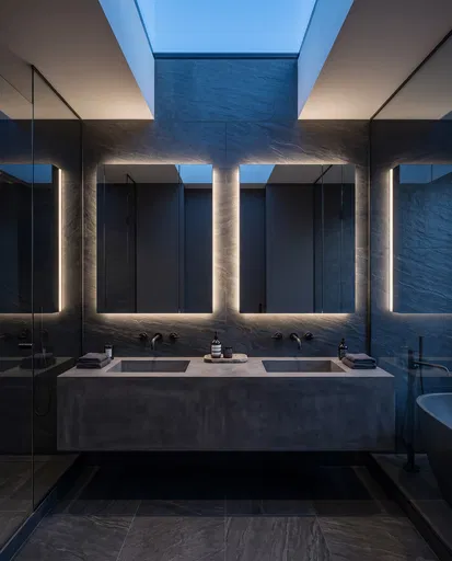 Luxury Dark Slate Bathroom With Double Vanity