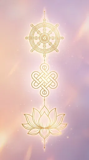 Golden Buddhist Symbols Line Art