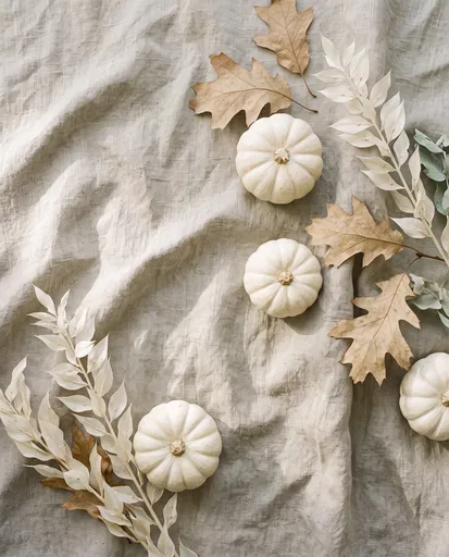 Minimalist Autumn Flat Lay With White Pumpkins