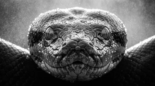 Monochrome Macro Portrait of Wet Snake