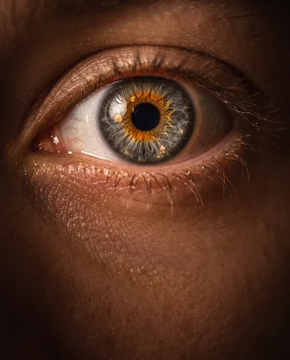 Macro Close-Up of Gray and Amber Eye