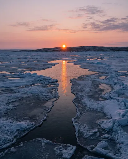 Sunset Over Frozen Northern Lake