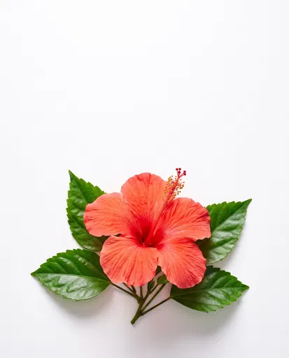Coral Red Hibiscus on White Background