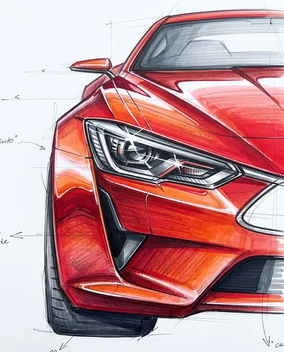 Red Concept Car Front Design Sketch