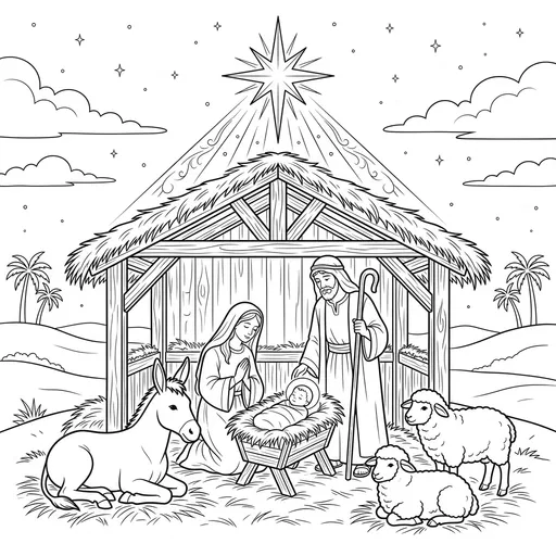 Traditional Christmas Nativity Scene Coloring Page