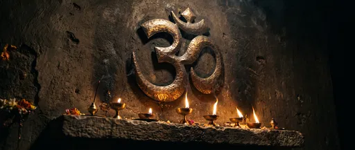 Hammered Bronze Om Symbol With Oil Lamps