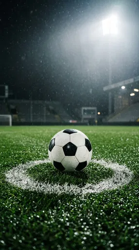 Soccer Ball on Wet Night Pitch