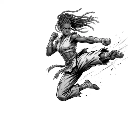 Monochrome Anime Female Martial Artist Kick