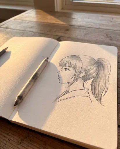 Anime Girl Profile Pencil Sketch in Sunlight