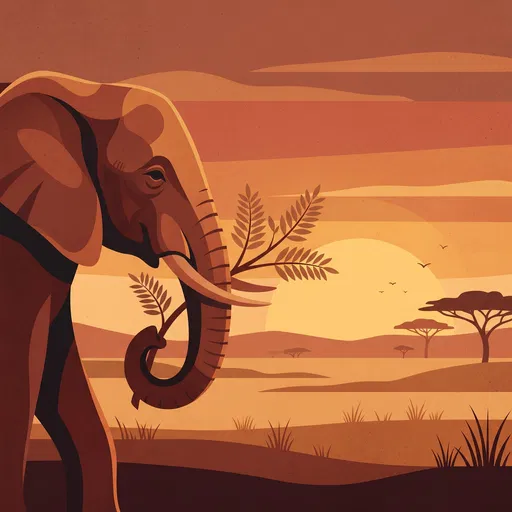 Flat Vector Elephant in Terracotta Sunset
