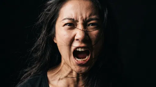 Fierce Woman Screaming Against Black Background