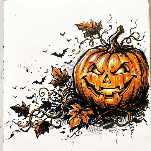 Marker Drawing of Halloween Jack-O'-Lantern