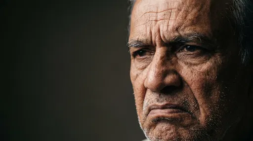 Close-Up Portrait of Frowning Elderly Man
