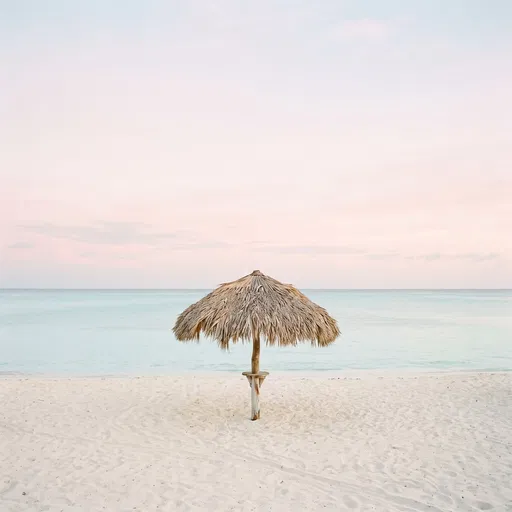 Minimalist Straw Palapa on Pastel Beach