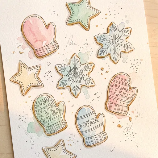 Watercolor and Ink Holiday Sugar Cookies Illustration
