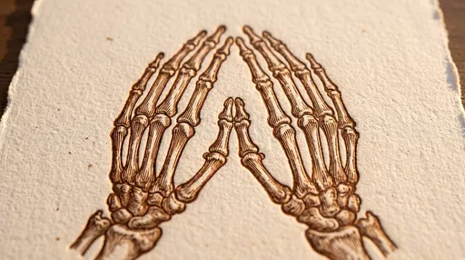 Vintage Etching of Skeleton Hands on Paper