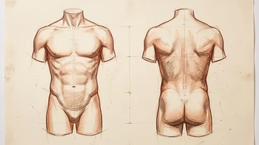 Sanguine Anatomical Torso Drawing Front and Back