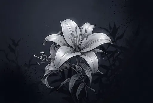 Monochrome Manga Style Blooming Lilies
