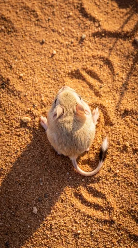 Overhead View of Desert Jerboa on Sand