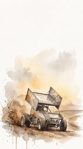 Watercolor Illustration of Winged Sprint Race Car