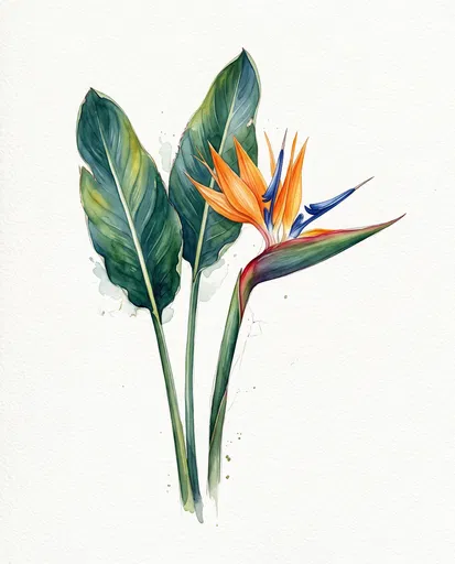 Watercolor Bird of Paradise Flower Illustration