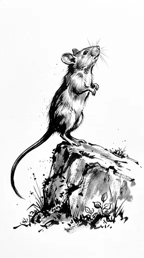 Sumi Ink Drawing of Alert Mouse