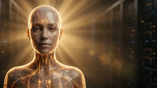 Glowing Android Bust in Server Room