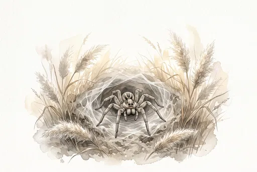 Watercolor Wolf Spider in Silk Burrow