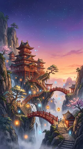 Mystical Cliffside Shrine at Twilight