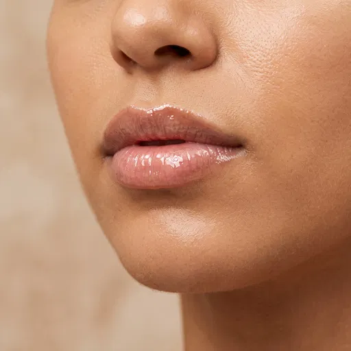 Macro Close-Up of Glossy Full Lips