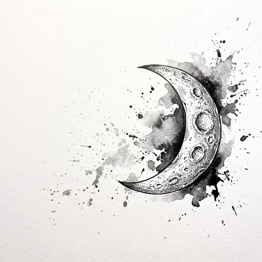Monochrome Ink and Watercolor Crescent Moon