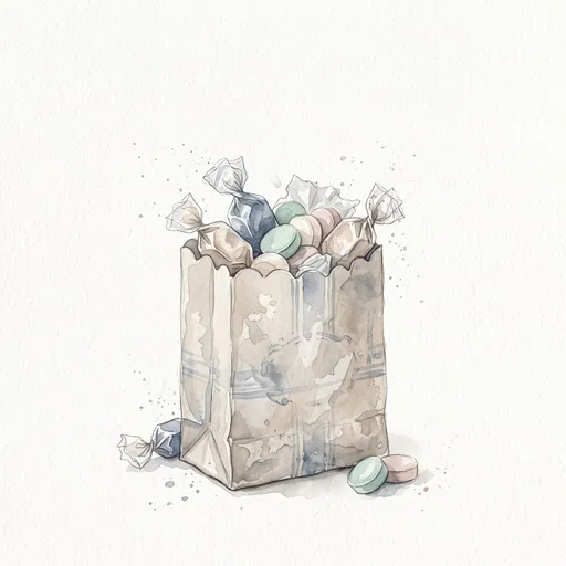 Watercolor Vintage Paper Bag With Pastel Candy