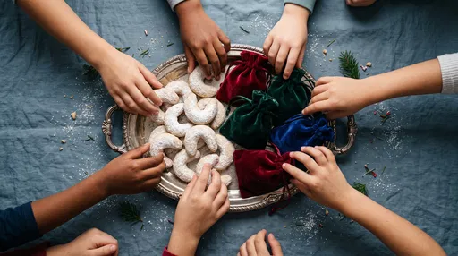 Children Reaching for Crescent Cookies and Pouches