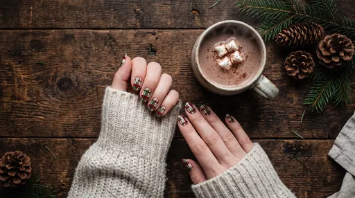 Winter Tartan Plaid Manicure With Hot Cocoa