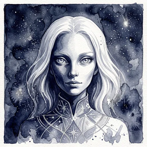 Indigo Watercolor Portrait of Pleiadian Alien