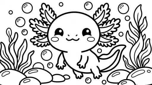 Cute Axolotl Underwater Coloring Page