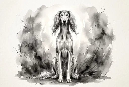 Monochrome Watercolor Saluki Dog Illustration