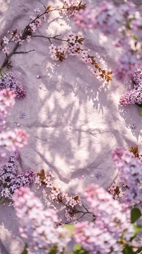Spring Blossoms on Lavender Linen Flatlay