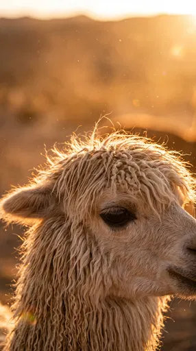 Suri Alpaca Close-Up at Golden Hour