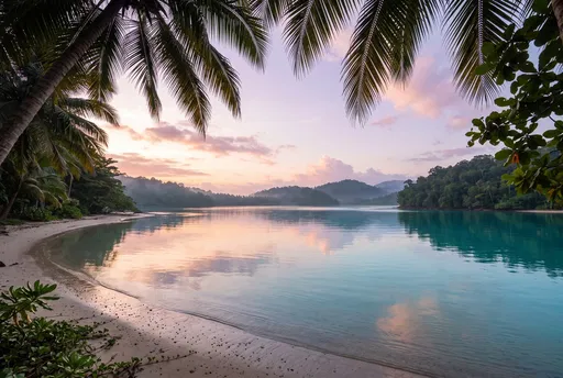Tranquil Tropical Cove at Pastel Sunrise