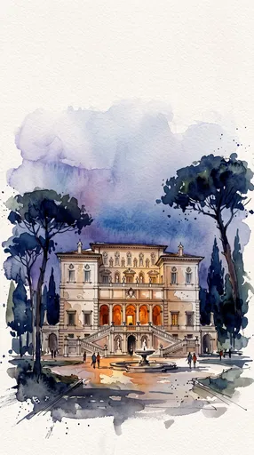 Watercolor Illustration of Galleria Borghese at Dusk