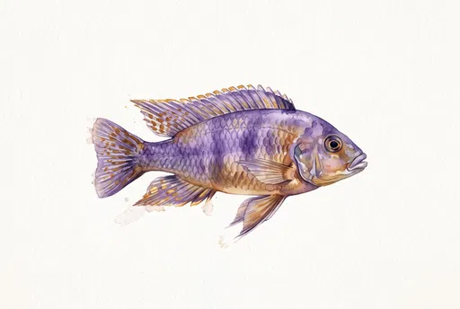 Purple African Cichlid Watercolor Illustration
