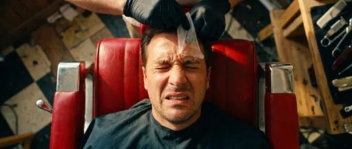 Man Grimacing During Forehead Waxing