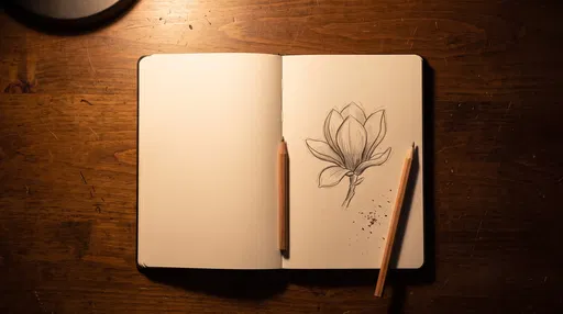 Magnolia Pencil Sketch in Open Sketchbook
