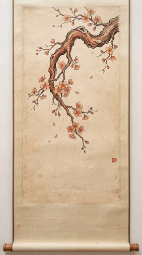 Cherry Blossom Branch Hanging Scroll Illustration