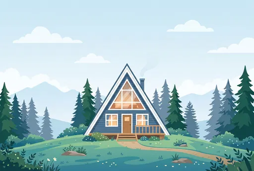 Blue Nordic A-Frame Cabin Illustration
